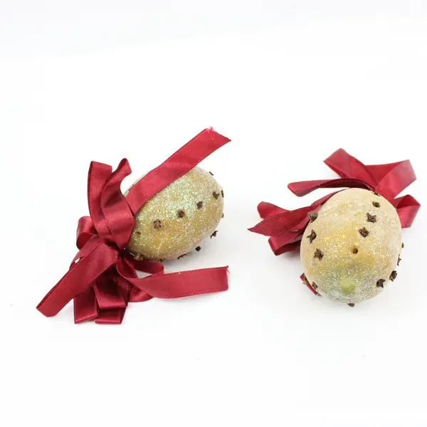 Lot of 6 Sugared Fruit Christmas Ornaments Glittered Fabric Ribbon Decor