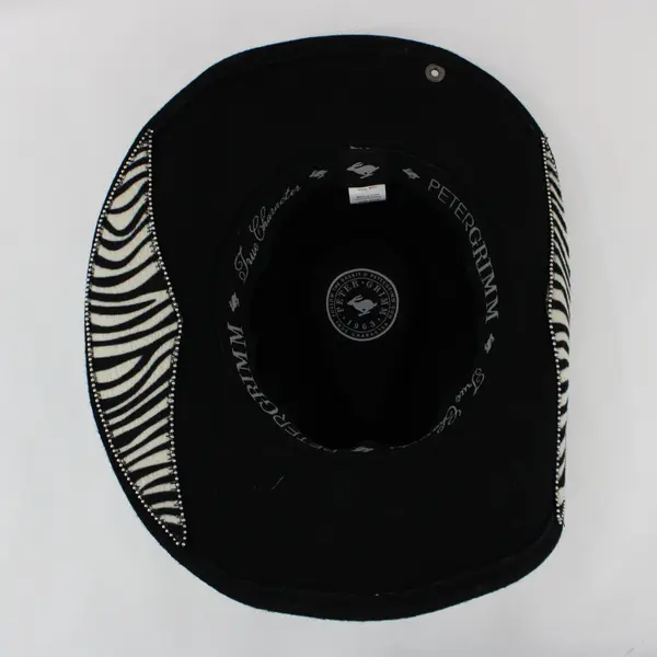 Peter Grimm Women's Black 100% Wool Western Hat Zebra Band Rhinestone Flower