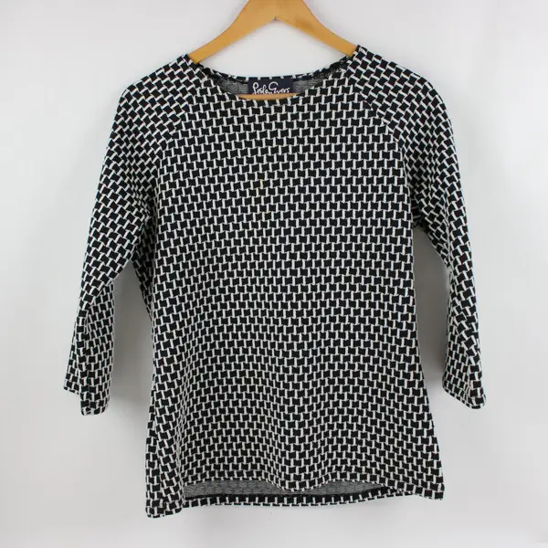 Lesley Evera Women's Geometric Knit 3/4 Sleeve Shirt Black White M