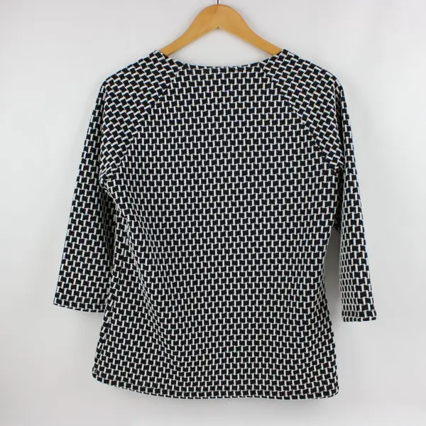 Lesley Evera Women's Geometric Knit 3/4 Sleeve Shirt Black White M