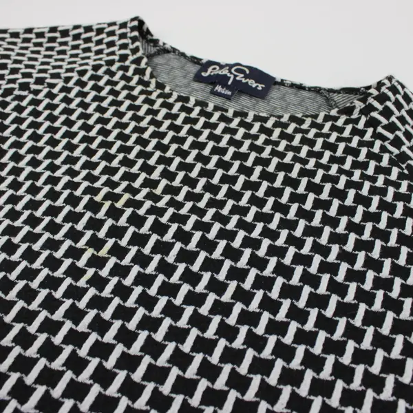 Lesley Evera Women's Geometric Knit 3/4 Sleeve Shirt Black White M