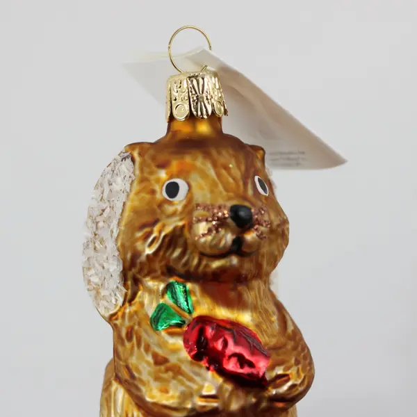 European Trading Co Golden Bell Squirrel Ornament Mouth-Blown Glass 3.5"