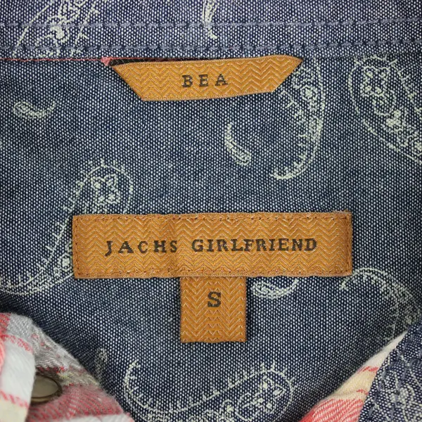 Jachs Girlfriend Women's S Red Blue Plaid Pearl Snap Long Sleeve Bea Flannel