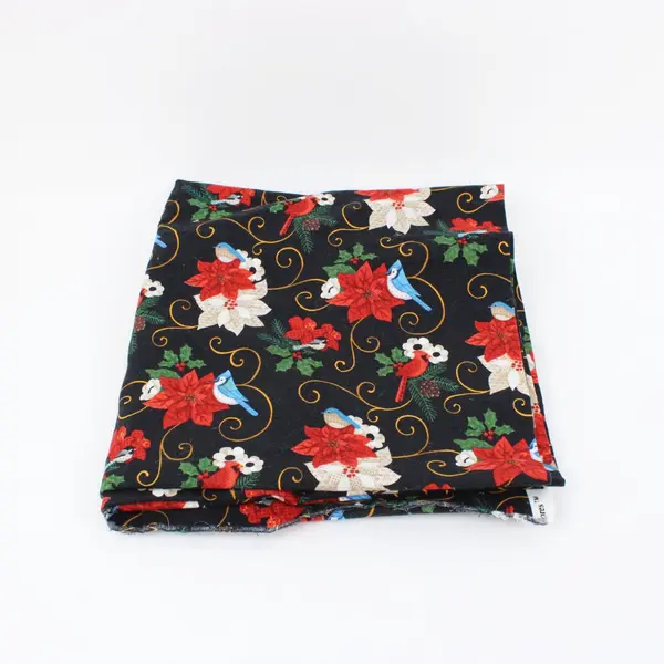 Piece of Joann Brand Christmas Fabric, Black Background 49"x56" 