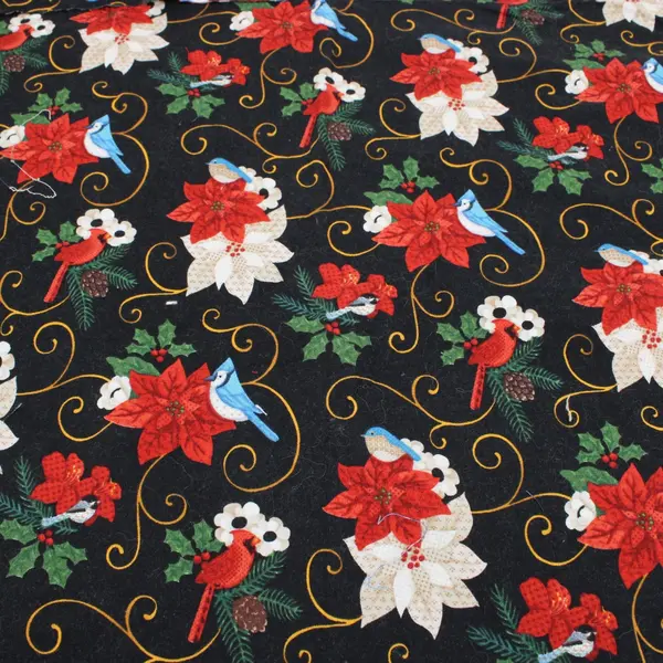 Piece of Joann Brand Christmas Fabric, Black Background 49"x56" 