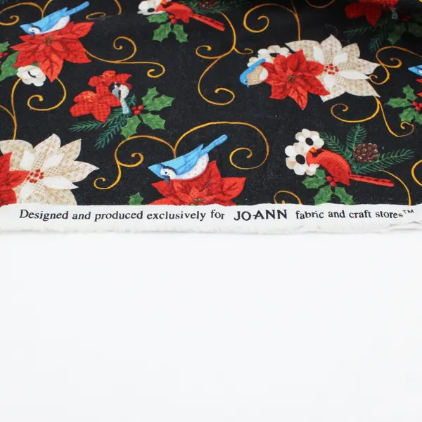 Piece of Joann Brand Christmas Fabric, Black Background 49"x56" 