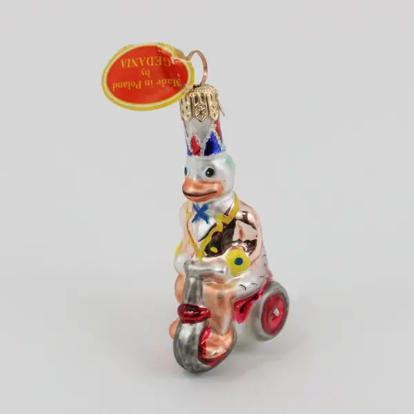 Gedania Taron Hand-Blown Glass Duck on Tricycle Ornament 3"