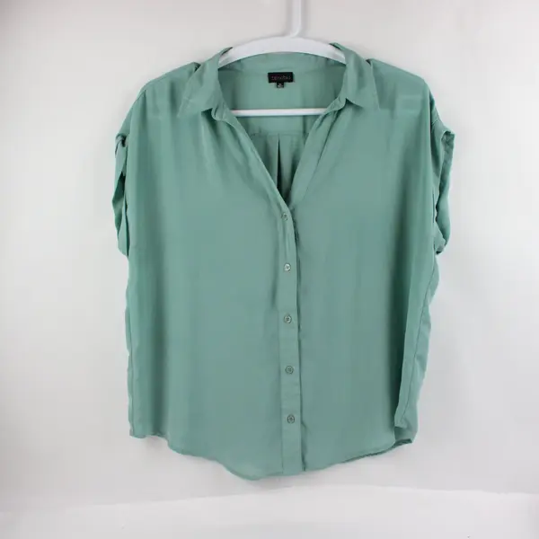 Zenobia ZB12411 1XL Mint Green 100% Polyester Short Sleeve Blouse Button Front