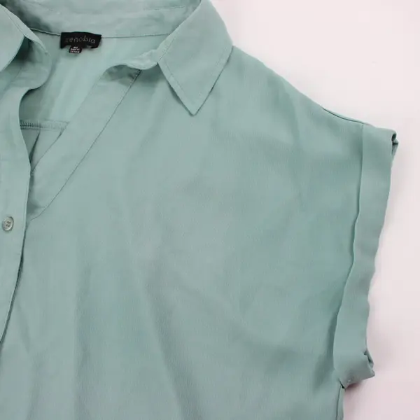 Zenobia ZB12411 1XL Mint Green 100% Polyester Short Sleeve Blouse Button Front