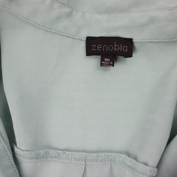 Zenobia ZB12411 1XL Mint Green 100% Polyester Short Sleeve Blouse Button Front