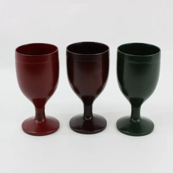 Set of 3 Lacquer Wine Goblets Brown Burgundy Green