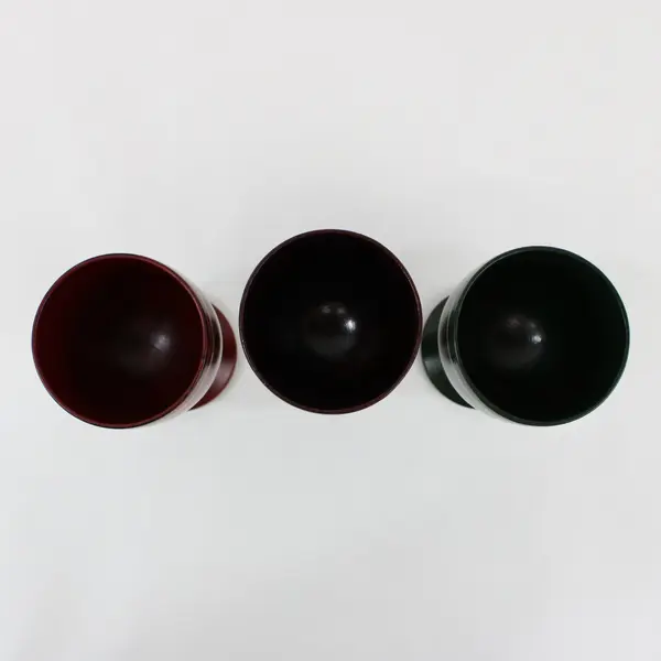 Set of 3 Lacquer Wine Goblets Brown Burgundy Green