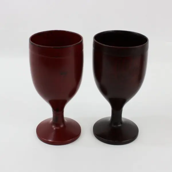 Set of 3 Lacquer Wine Goblets Brown Burgundy Green
