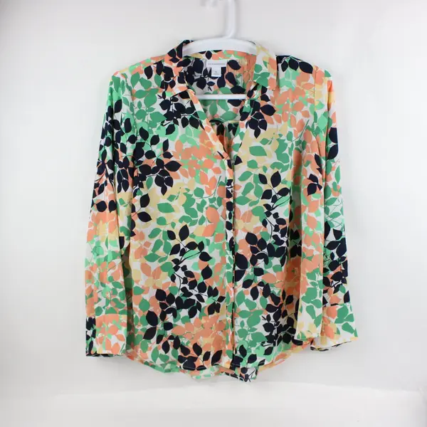 Liz Claiborne Women's XL Multicolor Leaf Print Long Sleeve Blouse