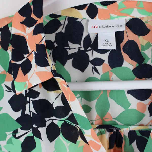 Liz Claiborne Women's XL Multicolor Leaf Print Long Sleeve Blouse