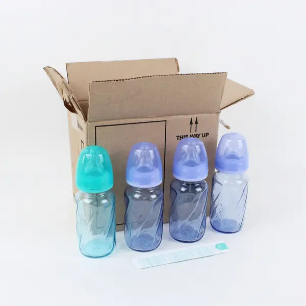 Lot of 4 Evenflo Classic 4 oz Glass Baby Bottles Purple Teal BPA-Free
