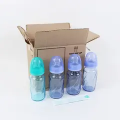 Lot of 4 Evenflo Classic 4 oz Glass Baby Bottles Purple Teal BPA-Free