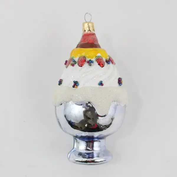 Vintage Ice Cream Sundae Glass Ornament Whipped Cream Sprinkles 4.5" Tall