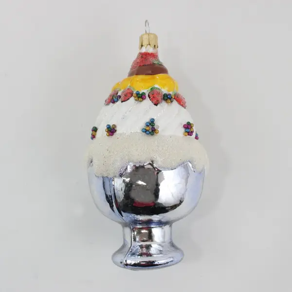 Vintage Ice Cream Sundae Glass Ornament Whipped Cream Sprinkles 4.5" Tall