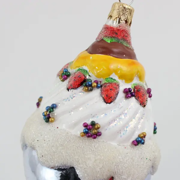 Vintage Ice Cream Sundae Glass Ornament Whipped Cream Sprinkles 4.5" Tall
