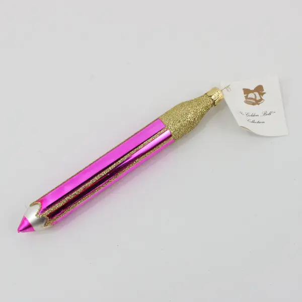 Lot of 3 European Trading Co Golden Bell Pencil Ornaments 2 Green 1 Pink 6.25"