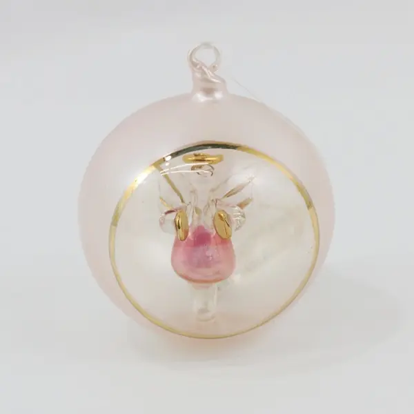 Russ Berrie Opaque & Clear Glass Ball Christmas Ornament W/Angel Inside 3.5" 