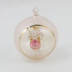 Russ Berrie Opaque & Clear Glass Ball Christmas Ornament W/Angel Inside 3.5" 