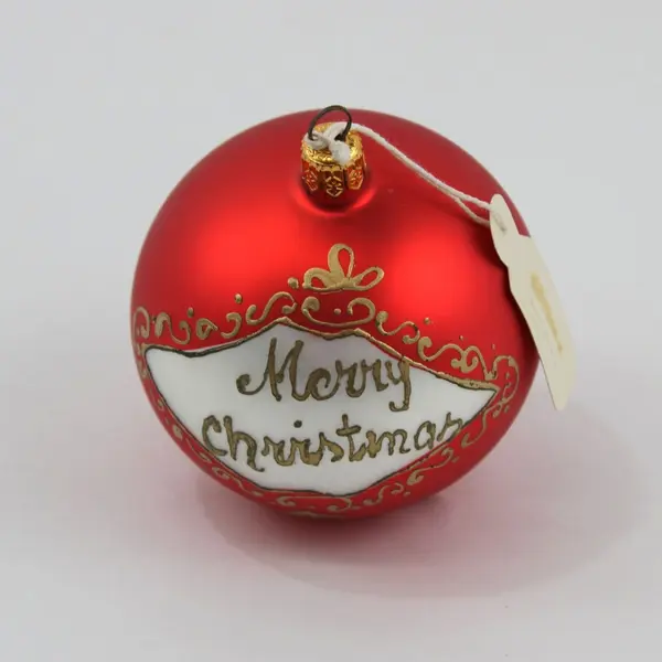 Red Matte Glass Christmas Ornament Handwritten Merry Christmas Tree Decor 3.25"