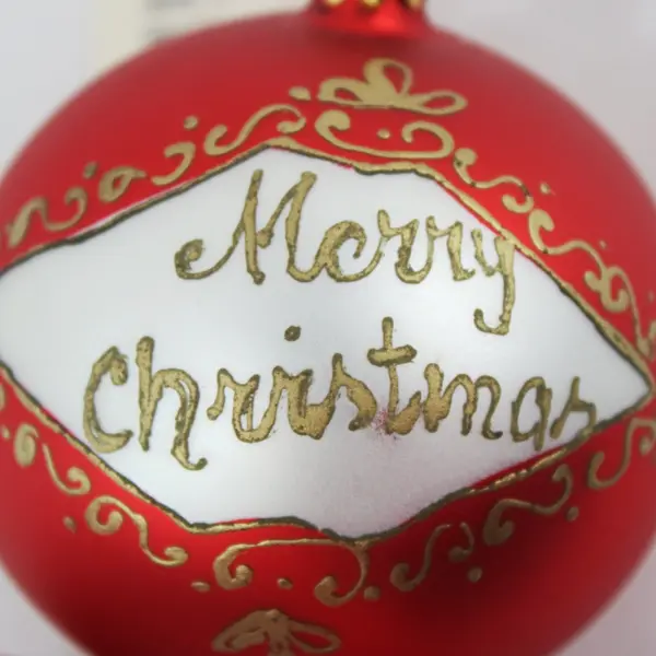 Red Matte Glass Christmas Ornament Handwritten Merry Christmas Tree Decor 3.25"