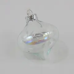 Clear Iridescent Glass Teardrop Ornament White Glitter Antler Motifs 3.25"