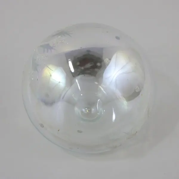 Clear Iridescent Glass Teardrop Ornament White Glitter Antler Motifs 3.25"