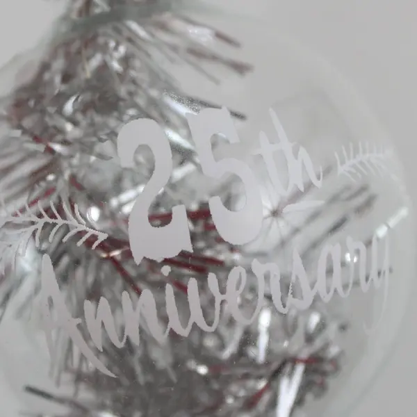 VTG Bronner's Austria 25th Anniversary Tinsel Christmas Glass Ornament 3.75" 