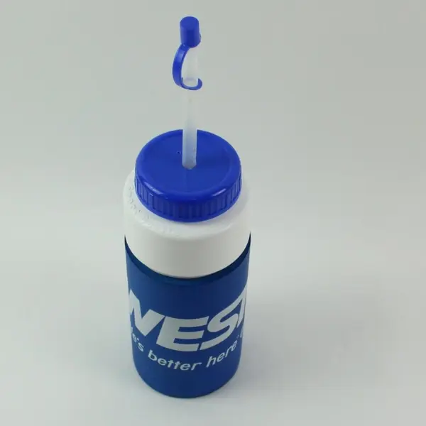 USWest Promotional Blue White Sports Water Bottle With Flexible Straw