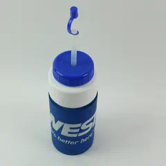 USWest Promotional Blue White Sports Water Bottle With Flexible Straw