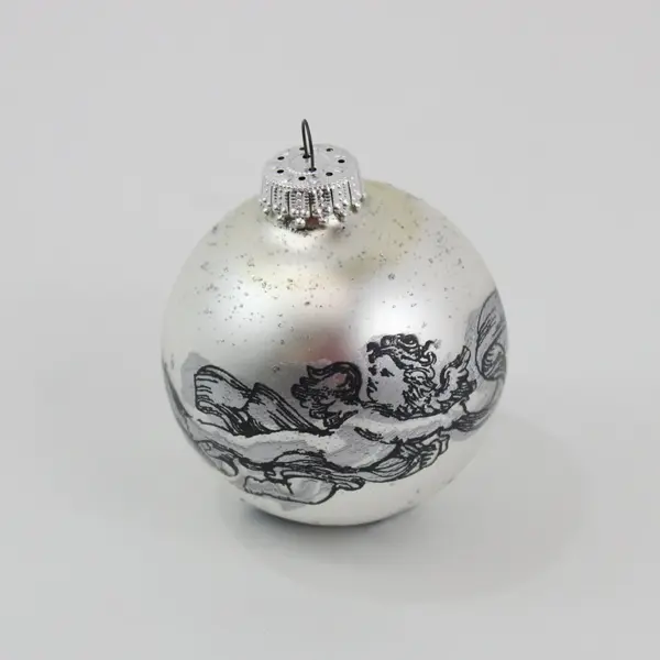 Vintage Glass Ball Christmas Ornament Angels We Have Heard on High & Angel 3"