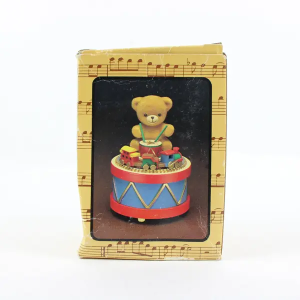 Enesco Christmas Teddy Bear Drum Figurine, Nonworking Music Box