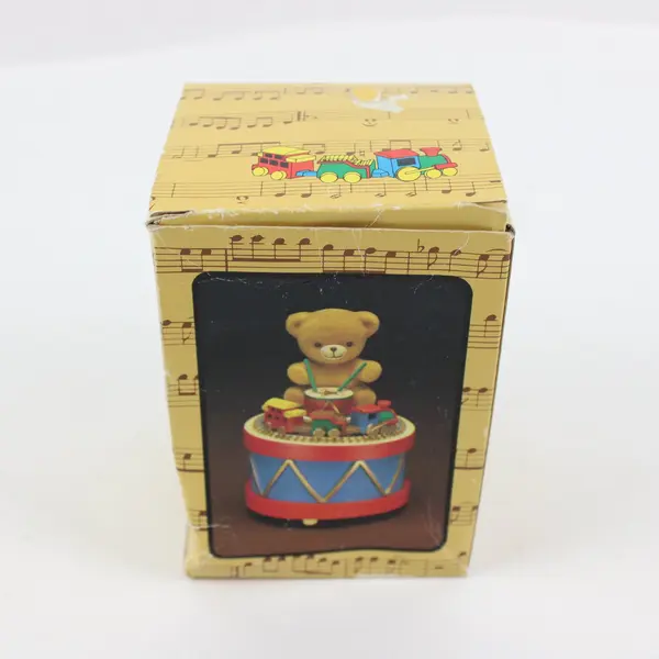 Enesco Christmas Teddy Bear Drum Figurine, Nonworking Music Box
