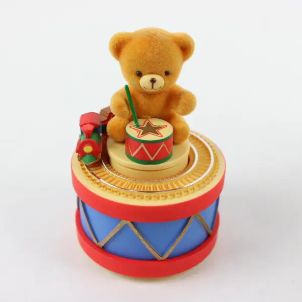 Enesco Christmas Teddy Bear Drum Figurine, Nonworking Music Box