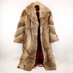 Women's XL Brown Rabbit Fur Belted Coat Open Front