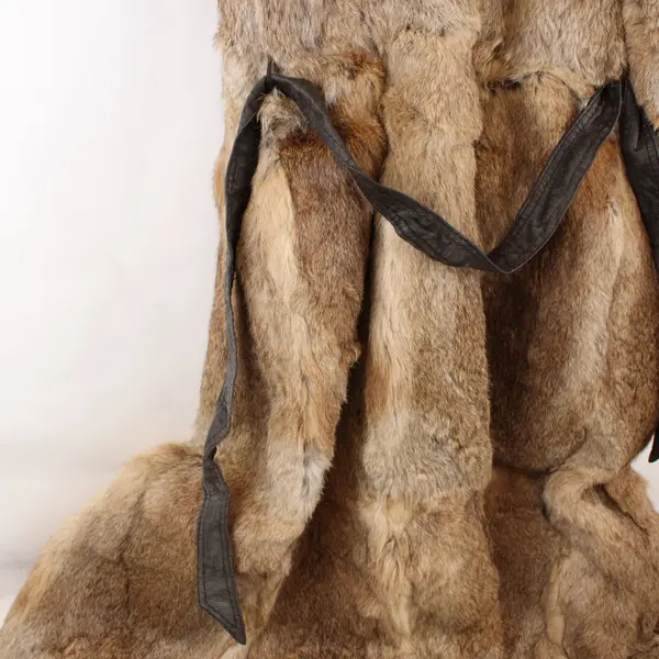 Women's XL Brown Rabbit Fur Belted Coat Open Front