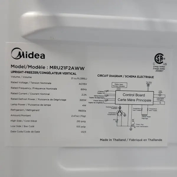 Midea 21 Cu Ft Upright Freezer MRU21F2AWW White Working - Local Pickup Only