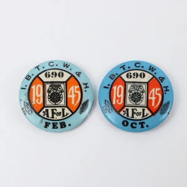 Set of 2 1945 Teamsters IBTCW&H Local 690 Spokane Wash Union Dues Pins Oct Feb