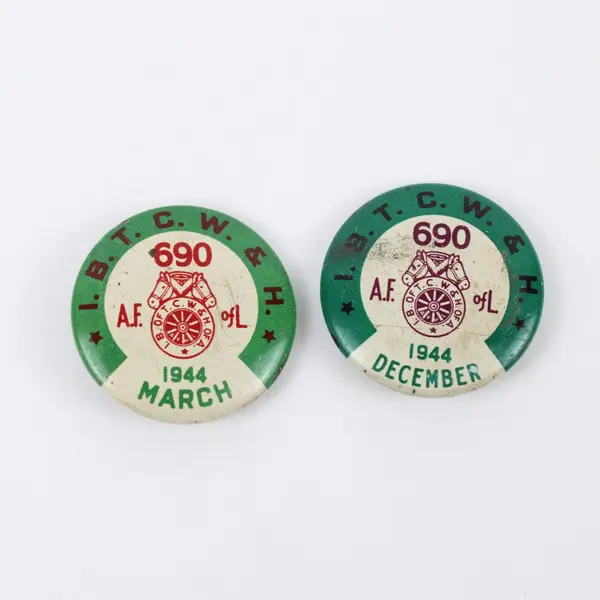 1944 IBTCW&H Local 690 Spokane WA Union Pinback Buttons Pair