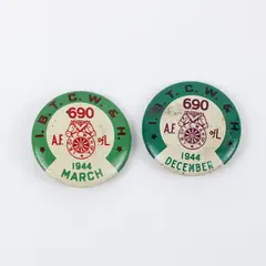 1944 IBTCW&H Local 690 Spokane WA Union Pinback Buttons Pair