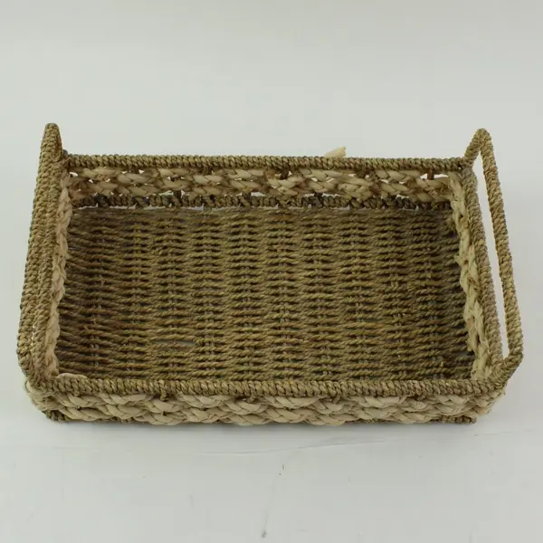 Hand Woven Seagrass Basket Tray Handles 12x7x2.5