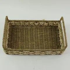 Hand Woven Seagrass Basket Tray Handles 12x7x2.5