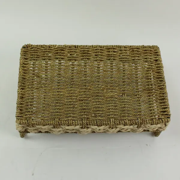 Hand Woven Seagrass Basket Tray Handles 12x7x2.5