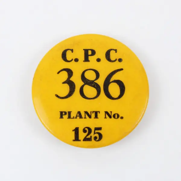 Vintage Brunt Printing C.P.C. 386 Plant No. 125 Employee Pinback Button 1.25"
