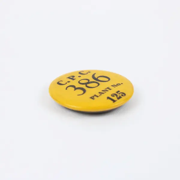 Vintage Brunt Printing C.P.C. 386 Plant No. 125 Employee Pinback Button 1.25"