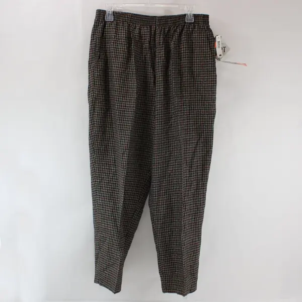 Briggs New York Plaid Pull-On Pants Women's 16W Short Green Navy Burgundy